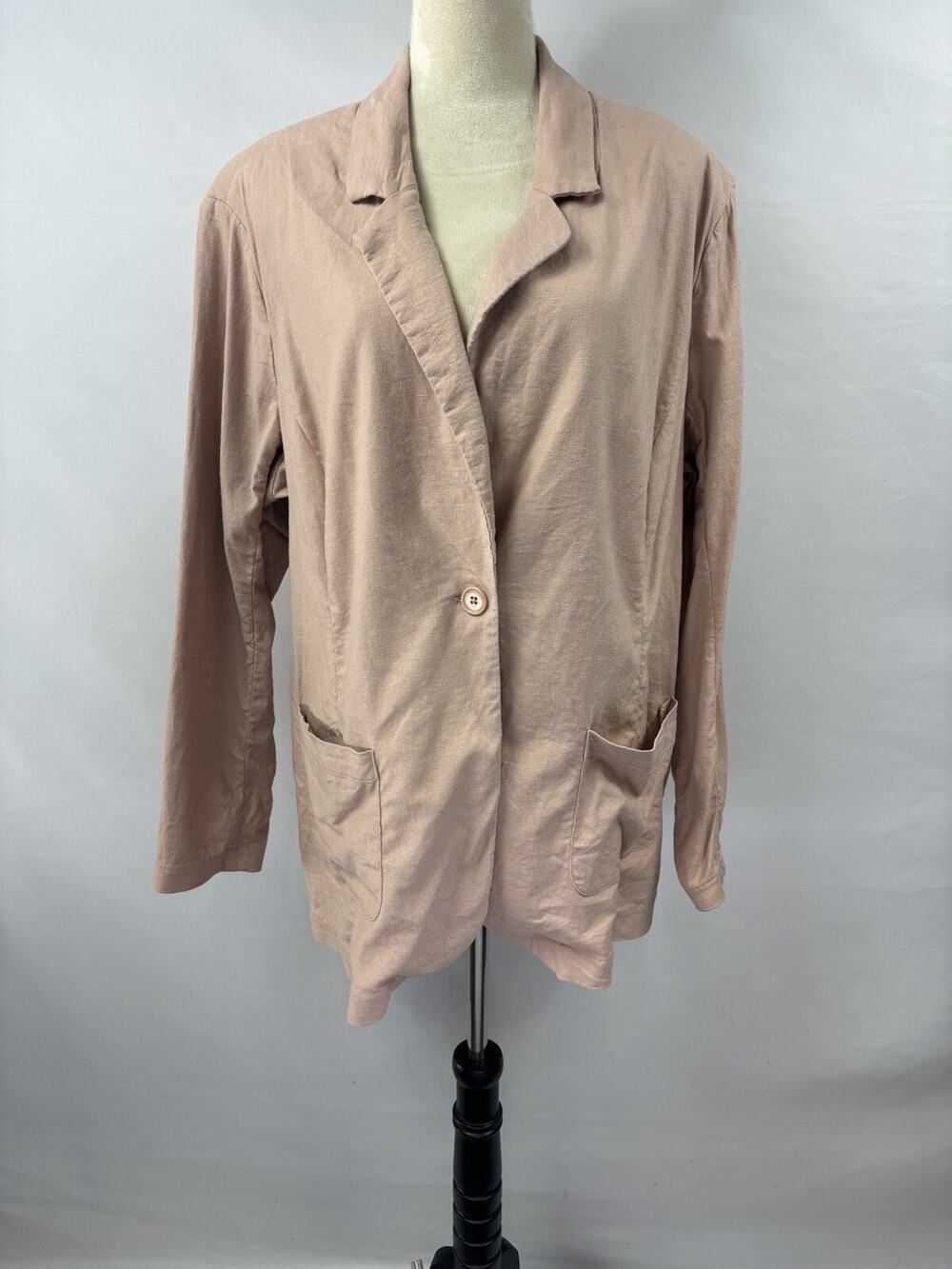 Diane Gilman DG2 Linen Blend Boyfriend Blazer Peach Plus Size 1X Relaxed Stretch